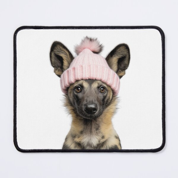 Item preview, Cozy African wild dog Wearing Pink Winter Hat Trendy Animal Fashion Artwork designed and sold by LazyOwlStore.