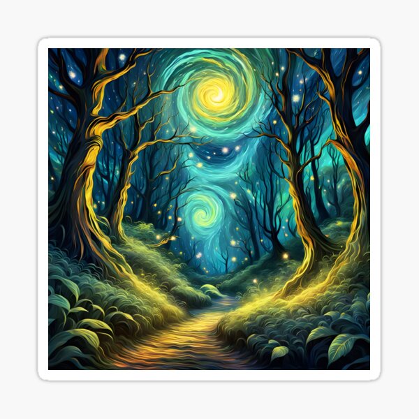 Mistical forest at night Sticker