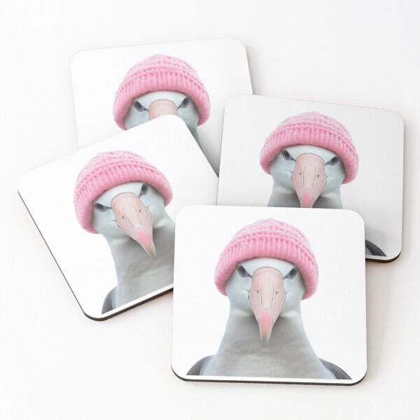 Item preview, Cozy Albatross Wearing Pink Winter Hat Trendy Animal Fashion Artwork designed and sold by LazyOwlStore.