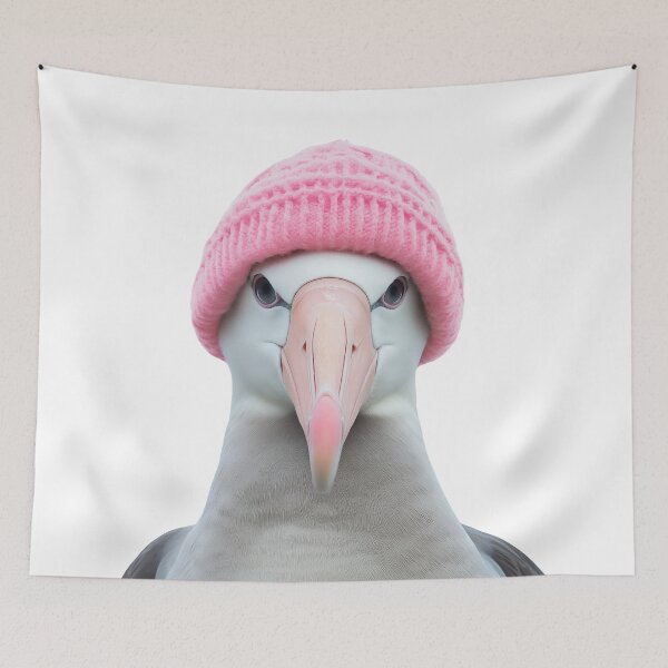 Item preview, Cozy Albatross Wearing Pink Winter Hat Trendy Animal Fashion Artwork designed and sold by LazyOwlStore.