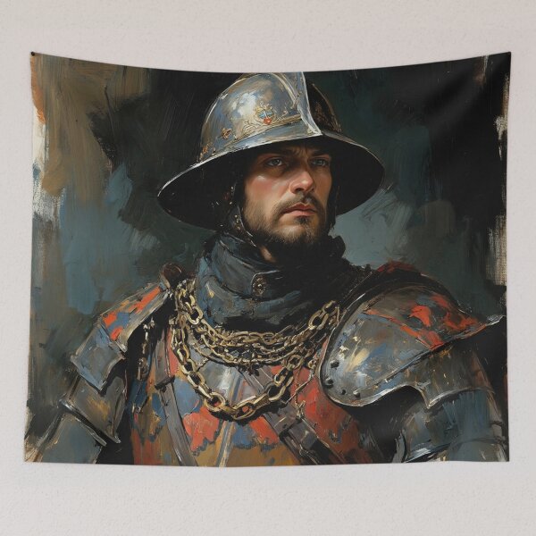 Item preview, Medieval English Soldier vintage style portrait art designed and sold by Vintage Designs +.