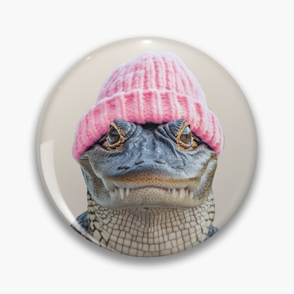 Item preview, Cozy Alligator Wearing Pink Winter Hat Trendy Animal Fashion Artwork designed and sold by LazyOwlStore.