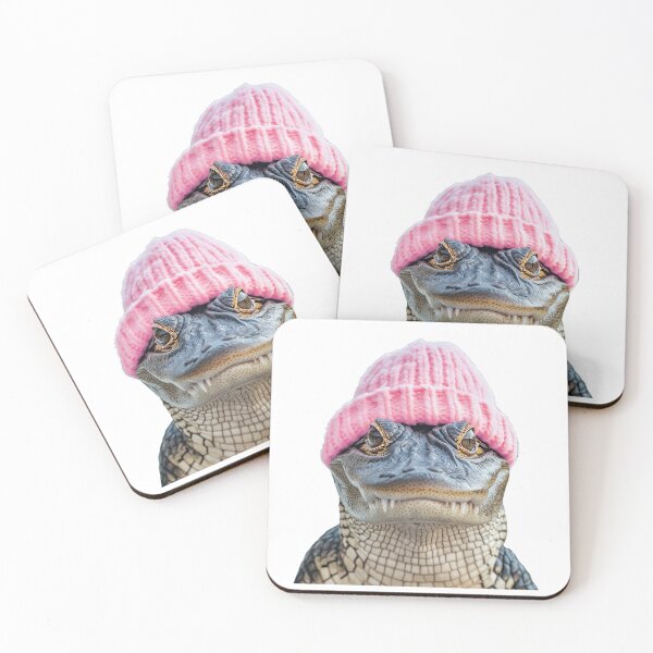 Item preview, Cozy Alligator Wearing Pink Winter Hat Trendy Animal Fashion Artwork designed and sold by LazyOwlStore.