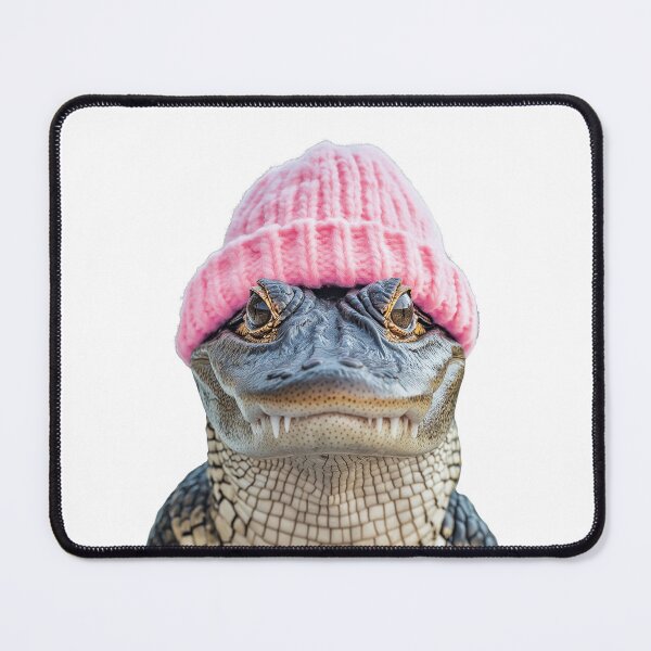 Item preview, Cozy Alligator Wearing Pink Winter Hat Trendy Animal Fashion Artwork designed and sold by LazyOwlStore.