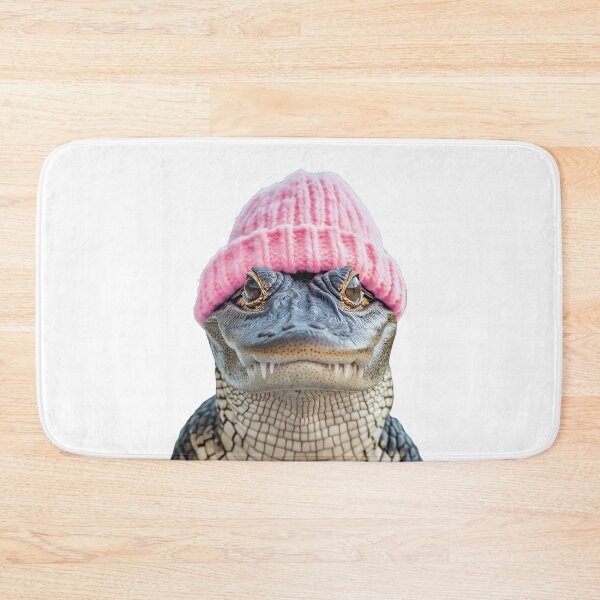 Item preview, Cozy Alligator Wearing Pink Winter Hat Trendy Animal Fashion Artwork designed and sold by LazyOwlStore.