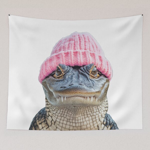 Item preview, Cozy Alligator Wearing Pink Winter Hat Trendy Animal Fashion Artwork designed and sold by LazyOwlStore.