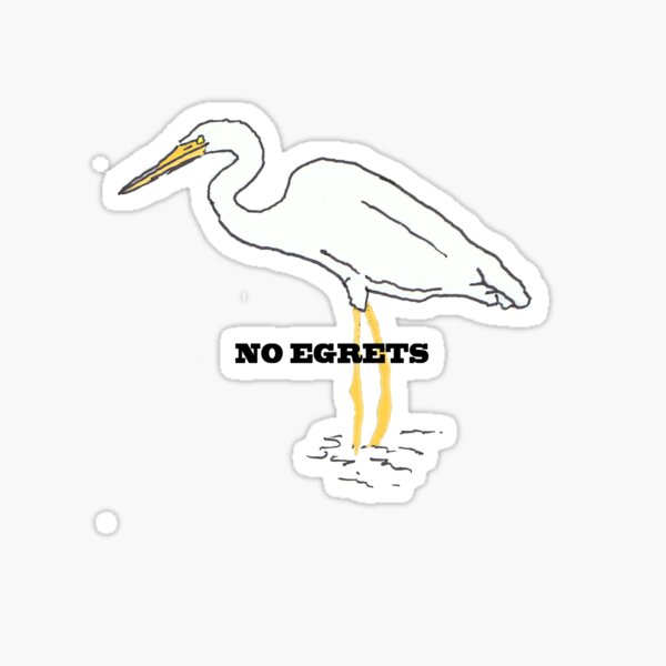 Standing Egret with “No Egrets” Pun Sticker