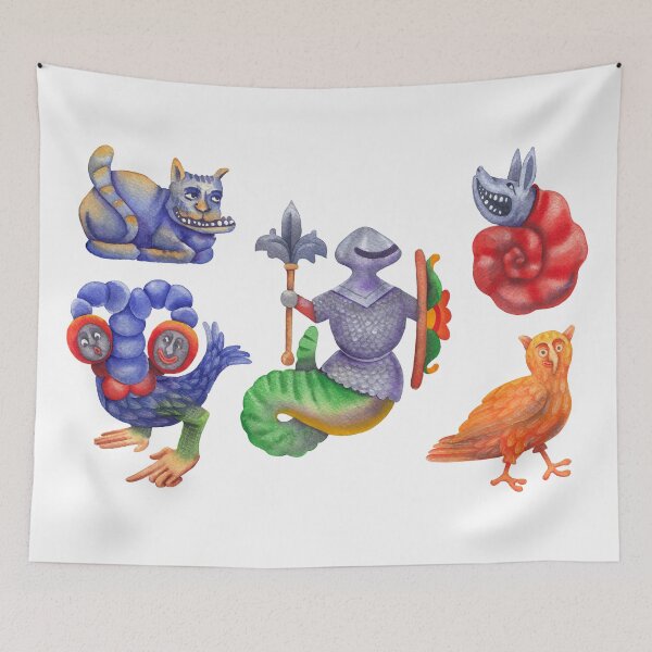 Item preview, Watercolor creatures of a medieval bestiary designed and sold by Ekaterina Glazkova.