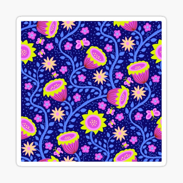 Artikel-Vorschau von Verspielte Fantasieblumen mit Schmetterlingen in leuchtenden Neonfarben, designt und verkauft von colorofmagic.