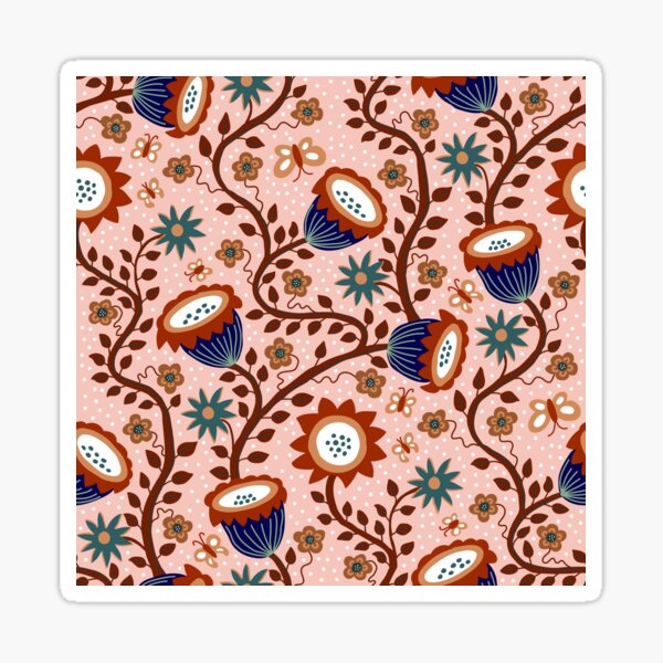 Artikel-Vorschau von Verspielte Fantasieblumen mit Schmetterlingen in Rot, Rostbraun und altrosa, designt und verkauft von colorofmagic.