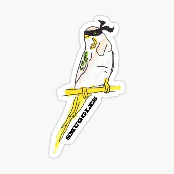 Yellow Budgie in Black Mask – “Smuggles” Sticker