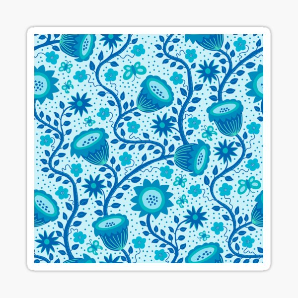 Artikel-Vorschau von Verspielte Fantasieblumen mit Schmetterlingen in Blautönen, designt und verkauft von colorofmagic.