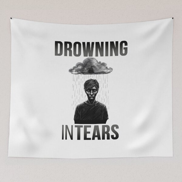 Item preview, Drowning in Tears – Emotional Sad Boy Under Rain Cloud  Mental Health Awareness Art designed and sold by Unlimited-Style.