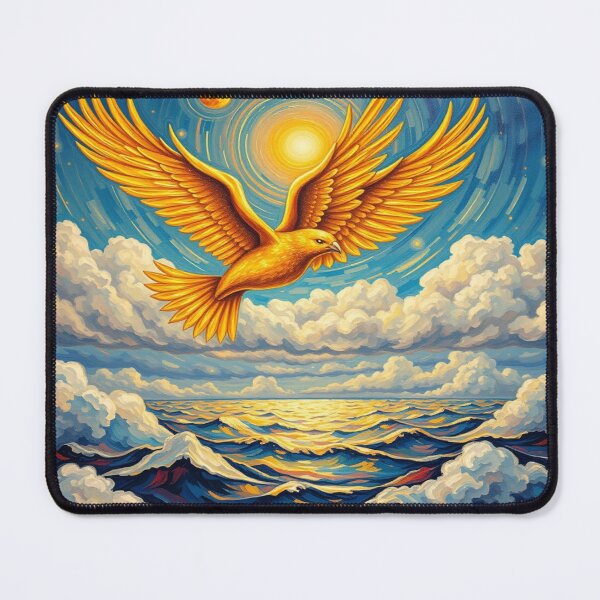 Artikelvorschau, Golden Majesty Over Ocean Waves – Ein mystischer Vogel, der Licht, Freiheit und Träume vereint entworfen und verkauft von FotoworldEdel.