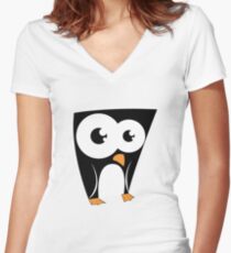 Penguin Cartoon Women's Fitted V-Neck T-Shirt