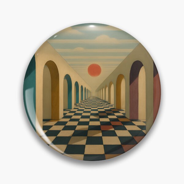 Item preview, Surreal Corridor Optical Illusion Art – Retro Geometric Architecture Print with Sunset Perspective designed and sold by AbstractAuraArt.