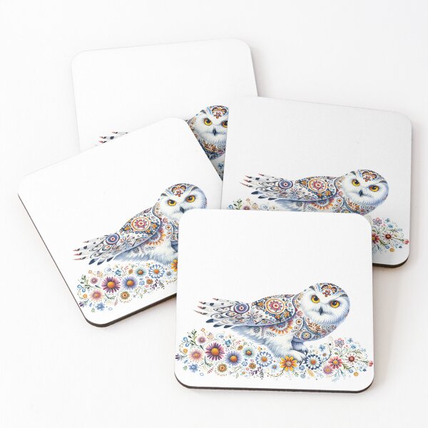 Item preview, Scandinavian Folk Art blue and gold Snowy Owl by heidiannemorris © designed and sold by FOLK ART FUSION by heidiannemorris.
