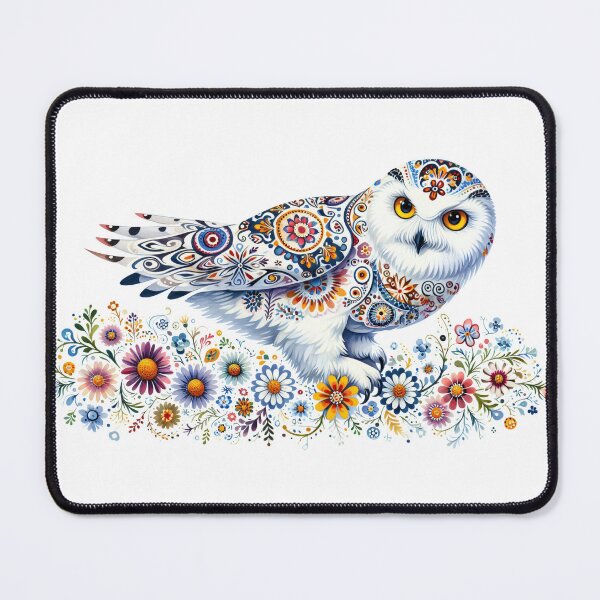 Item preview, Scandinavian Folk Art blue and gold Snowy Owl by heidiannemorris © designed and sold by FOLK ART FUSION by heidiannemorris.