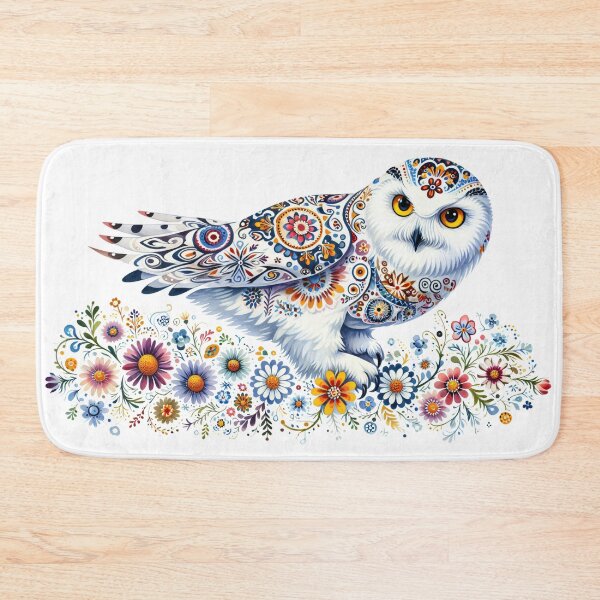 Item preview, Scandinavian Folk Art blue and gold Snowy Owl by heidiannemorris © designed and sold by FOLK ART FUSION by heidiannemorris.