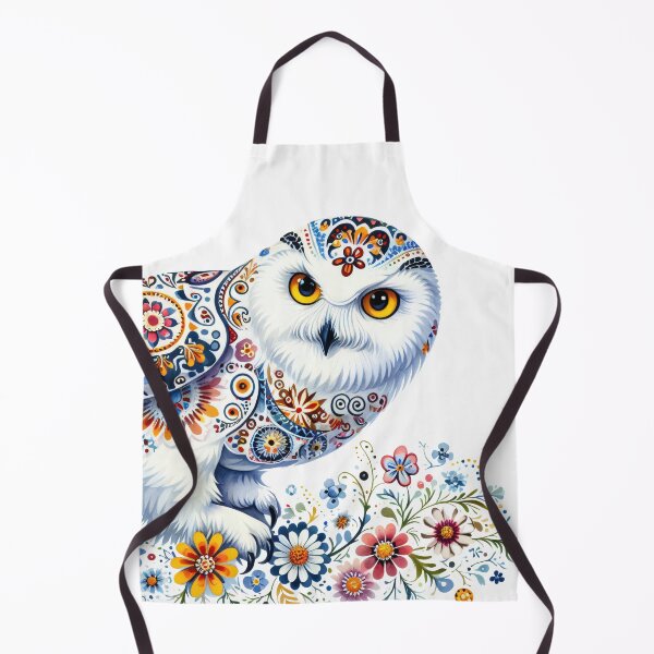 Artikelvorschau, Skandinavische Volkskunst blau und gold Schneeeule von heidiannemorris © entworfen und verkauft von FOLK ART FUSION by heidiannemorris.