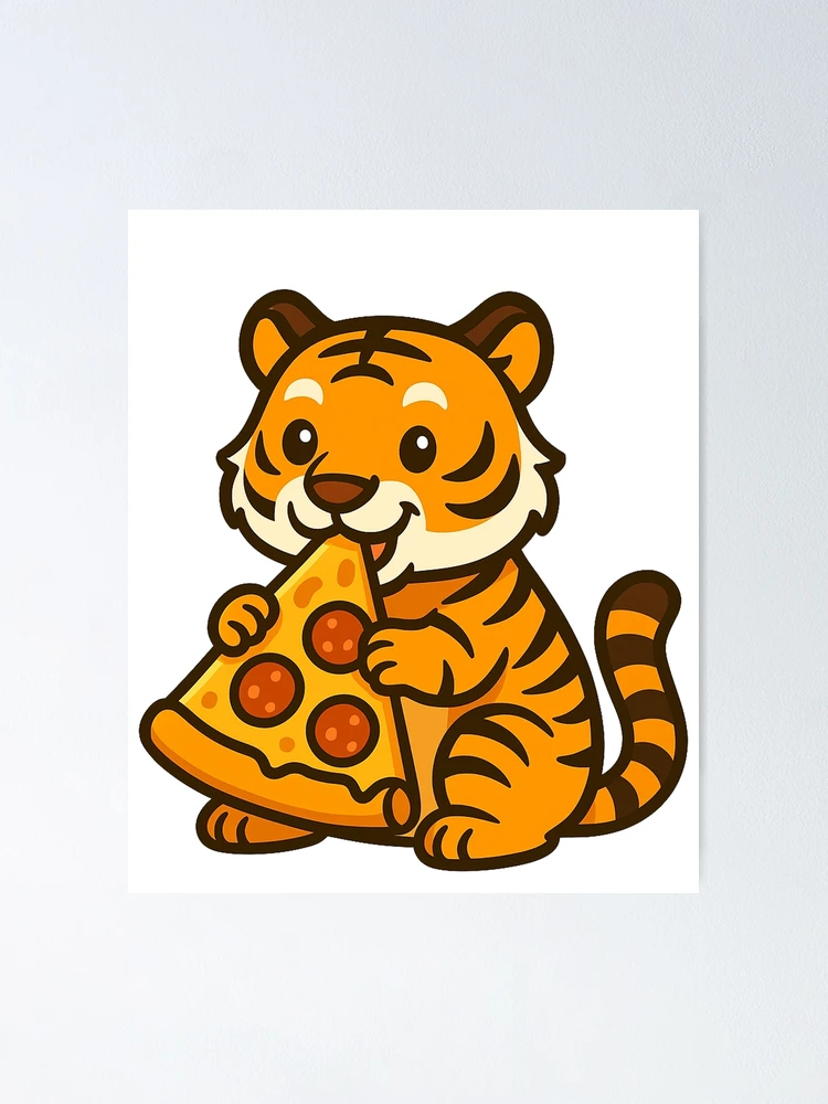 Cute Tiger Eating Pizza