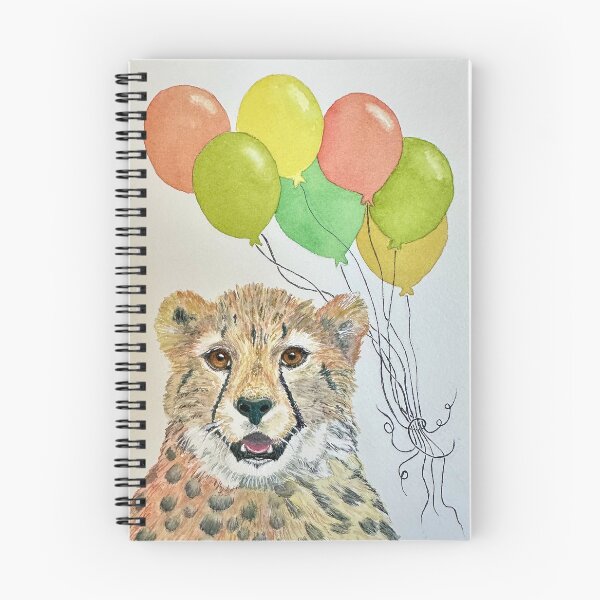 Item preview, Baby Cheetah with seven 7 colourful balloons designed and sold by nr-watercolours.