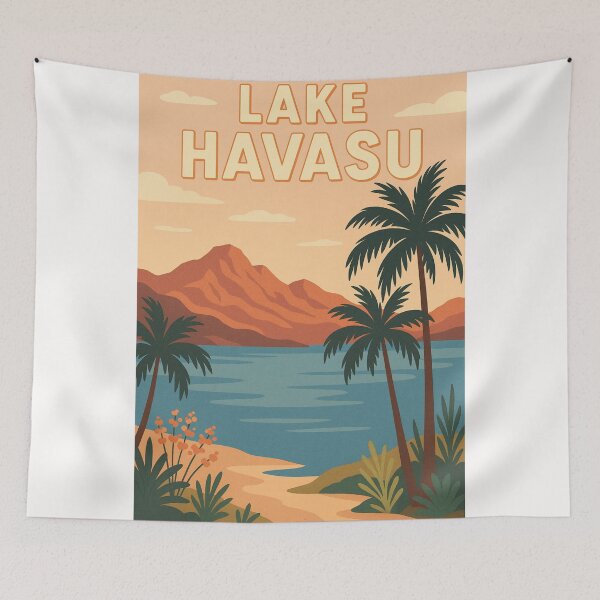 Item preview, Lake Havasu Shoreline with Palm Trees and Desert Peaks designed and sold by Places On Earth.