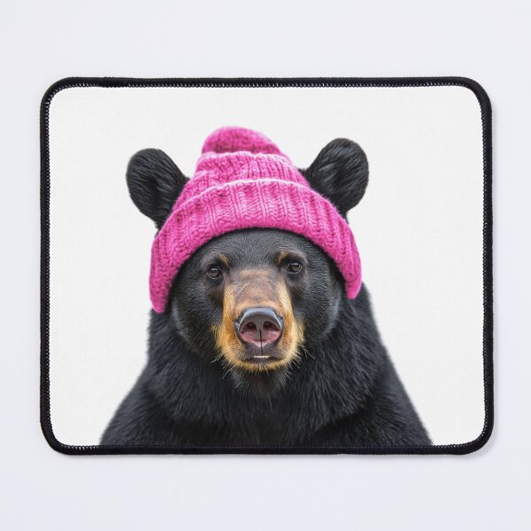 Item preview, Cozy American Black Bear Wearing Pink Winter Hat Trendy Animal Fashion Artwork designed and sold by LazyOwlStore.
