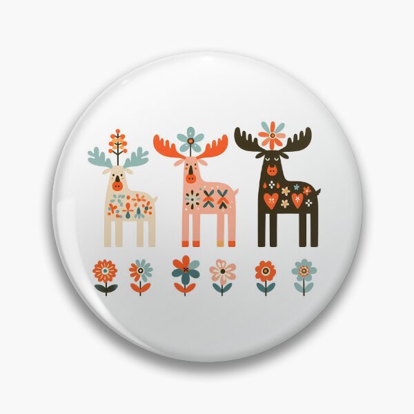 Item preview, Three Scandinavian Moose - Colourful Patterned Floral Festive - Scandinavian Folk Art by heidiannemorris © designed and sold by FOLK ART FUSION by heidiannemorris.