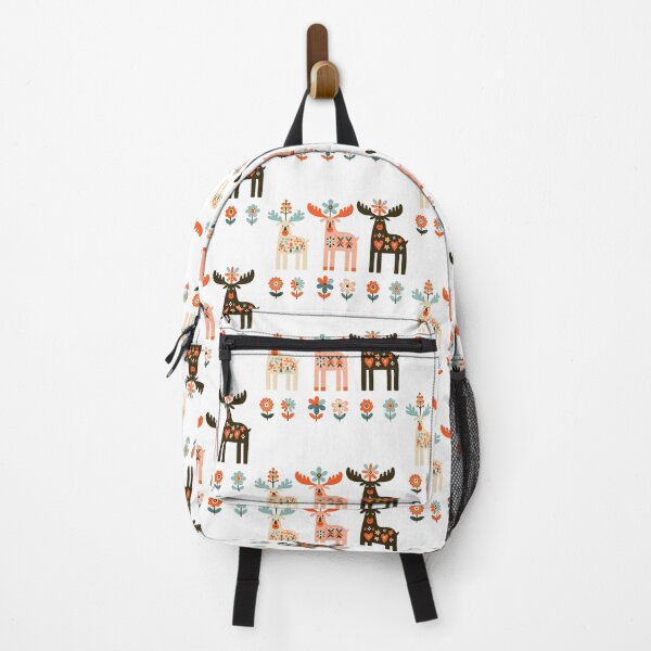 Item preview, Three Scandinavian Moose - Colourful Patterned Floral Festive - Scandinavian Folk Art by heidiannemorris © designed and sold by FOLK ART FUSION by heidiannemorris.