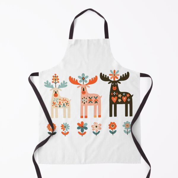 Item preview, Three Scandinavian Moose - Colourful Patterned Floral Festive - Scandinavian Folk Art by heidiannemorris © designed and sold by FOLK ART FUSION by heidiannemorris.