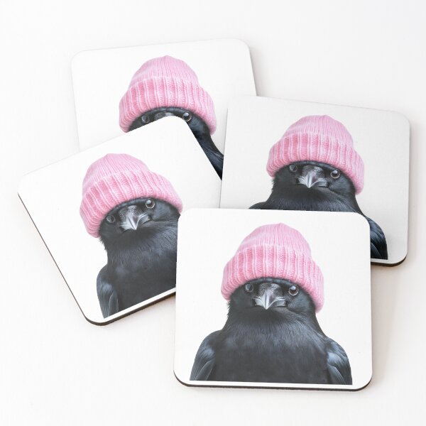 Item preview, Cozy American Crow Wearing Pink Winter Hat Trendy Animal Fashion Artwork designed and sold by LazyOwlStore.