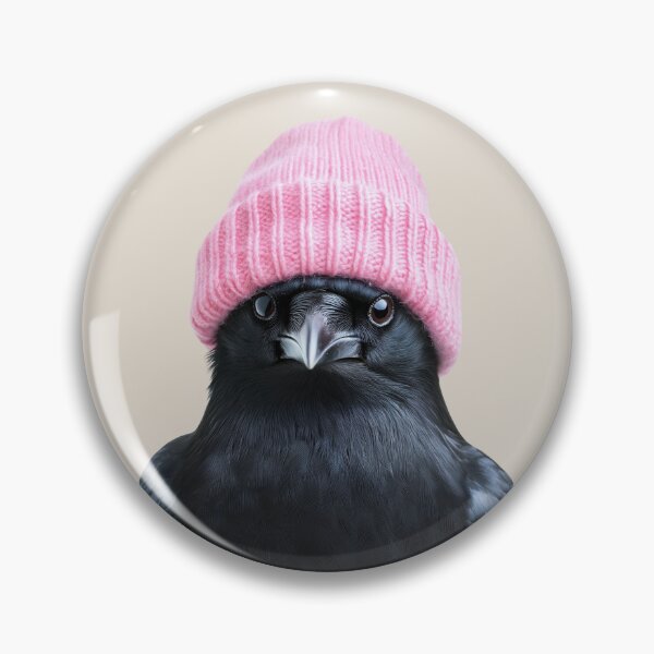Item preview, Cozy American Crow Wearing Pink Winter Hat Trendy Animal Fashion Artwork designed and sold by LazyOwlStore.