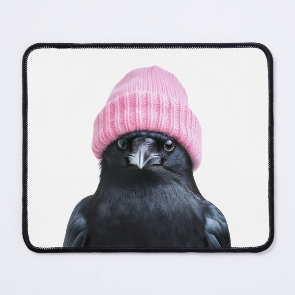 Item preview, Cozy American Crow Wearing Pink Winter Hat Trendy Animal Fashion Artwork designed and sold by LazyOwlStore.