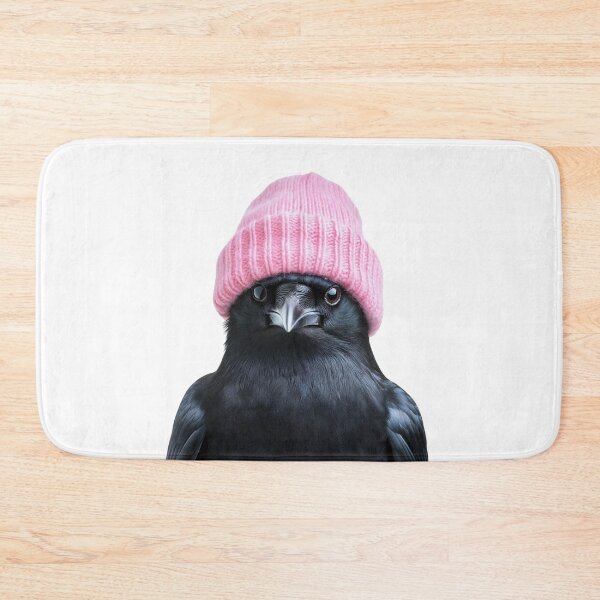 Item preview, Cozy American Crow Wearing Pink Winter Hat Trendy Animal Fashion Artwork designed and sold by LazyOwlStore.