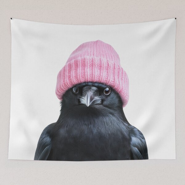 Item preview, Cozy American Crow Wearing Pink Winter Hat Trendy Animal Fashion Artwork designed and sold by LazyOwlStore.