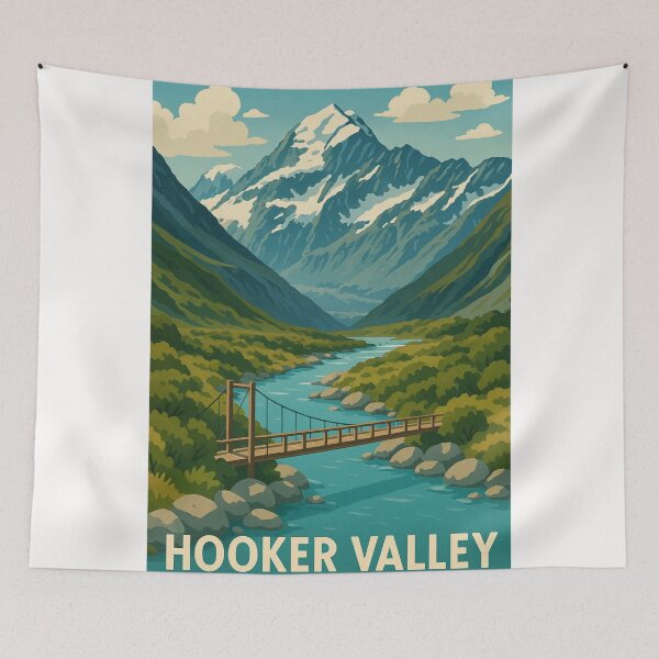 Item preview, Hooker Valley Trail with River and Snowy Peaks designed and sold by Places On Earth.