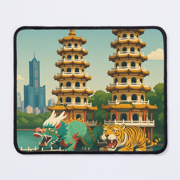 Item preview, Kaohsiung Taiwan with Pagodas and Lotus Blossoms designed and sold by Aryabek.