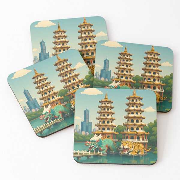 Item preview, Kaohsiung Taiwan with Pagodas and Lotus Blossoms designed and sold by Aryabek.
