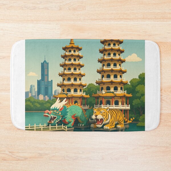 Item preview, Kaohsiung Taiwan with Pagodas and Lotus Blossoms designed and sold by Aryabek.