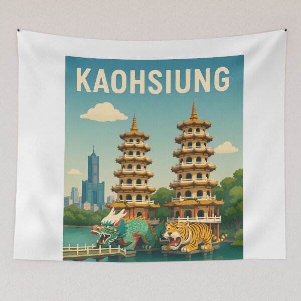 Item preview, Kaohsiung Taiwan with Pagodas and Lotus Blossoms designed and sold by Aryabek.
