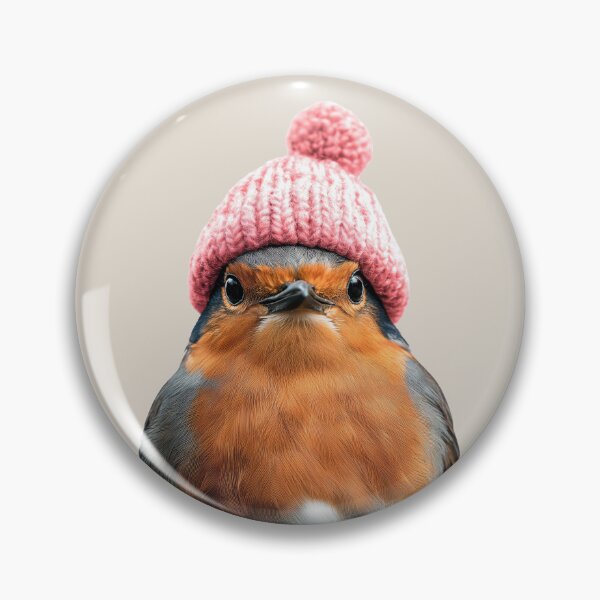 Item preview, Cozy American Robin Wearing Pink Winter Hat Trendy Animal Fashion Artwork designed and sold by LazyOwlStore.
