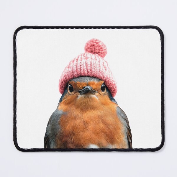 Item preview, Cozy American Robin Wearing Pink Winter Hat Trendy Animal Fashion Artwork designed and sold by LazyOwlStore.
