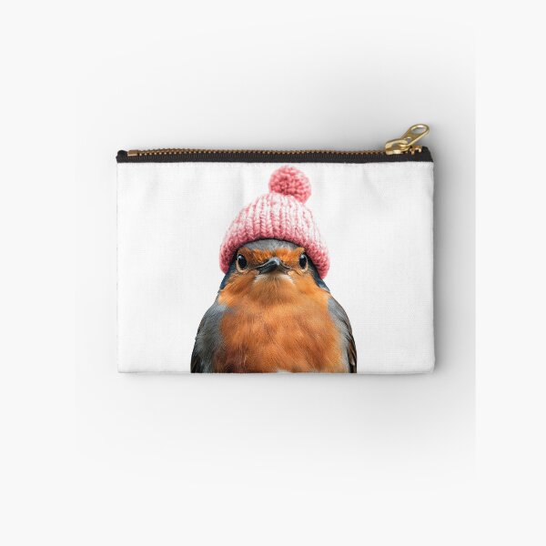 Item preview, Cozy American Robin Wearing Pink Winter Hat Trendy Animal Fashion Artwork designed and sold by LazyOwlStore.