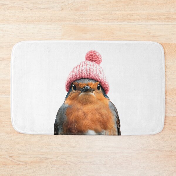 Item preview, Cozy American Robin Wearing Pink Winter Hat Trendy Animal Fashion Artwork designed and sold by LazyOwlStore.