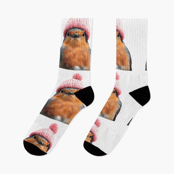 Item preview, Cozy American Robin Wearing Pink Winter Hat Trendy Animal Fashion Artwork designed and sold by LazyOwlStore.
