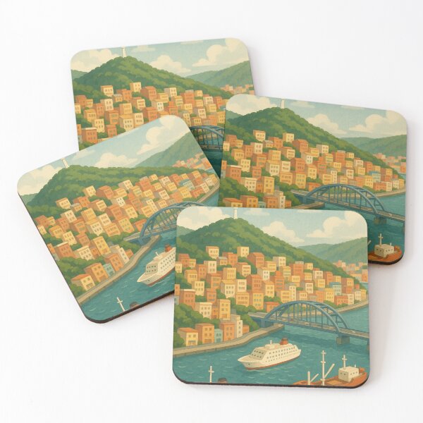Item preview, Keelung Harbor Scene with Ships and Hillside Homes designed and sold by Aryabek.