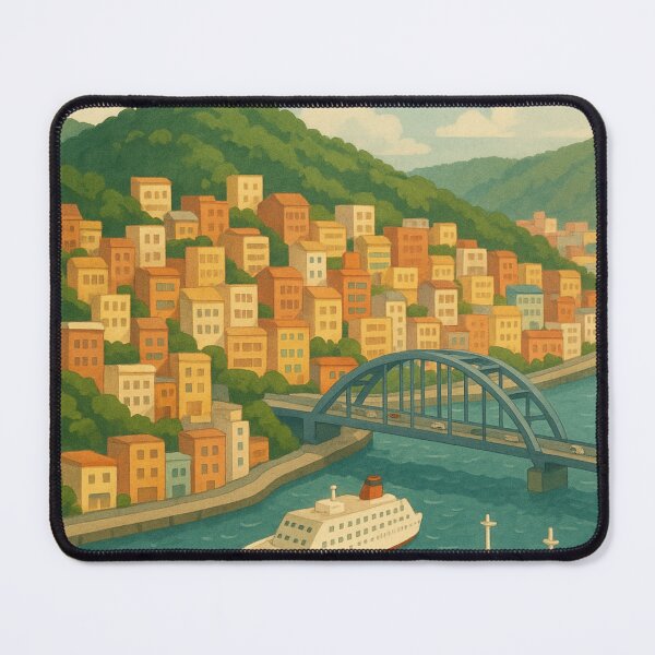 Item preview, Keelung Harbor Scene with Ships and Hillside Homes designed and sold by Aryabek.
