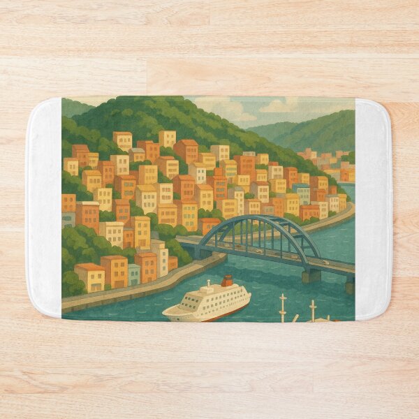 Item preview, Keelung Harbor Scene with Ships and Hillside Homes designed and sold by Aryabek.