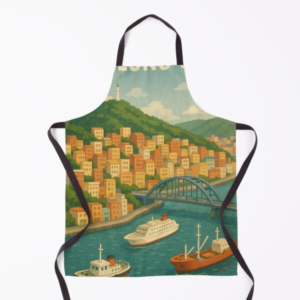 Item preview, Keelung Harbor Scene with Ships and Hillside Homes designed and sold by Aryabek.